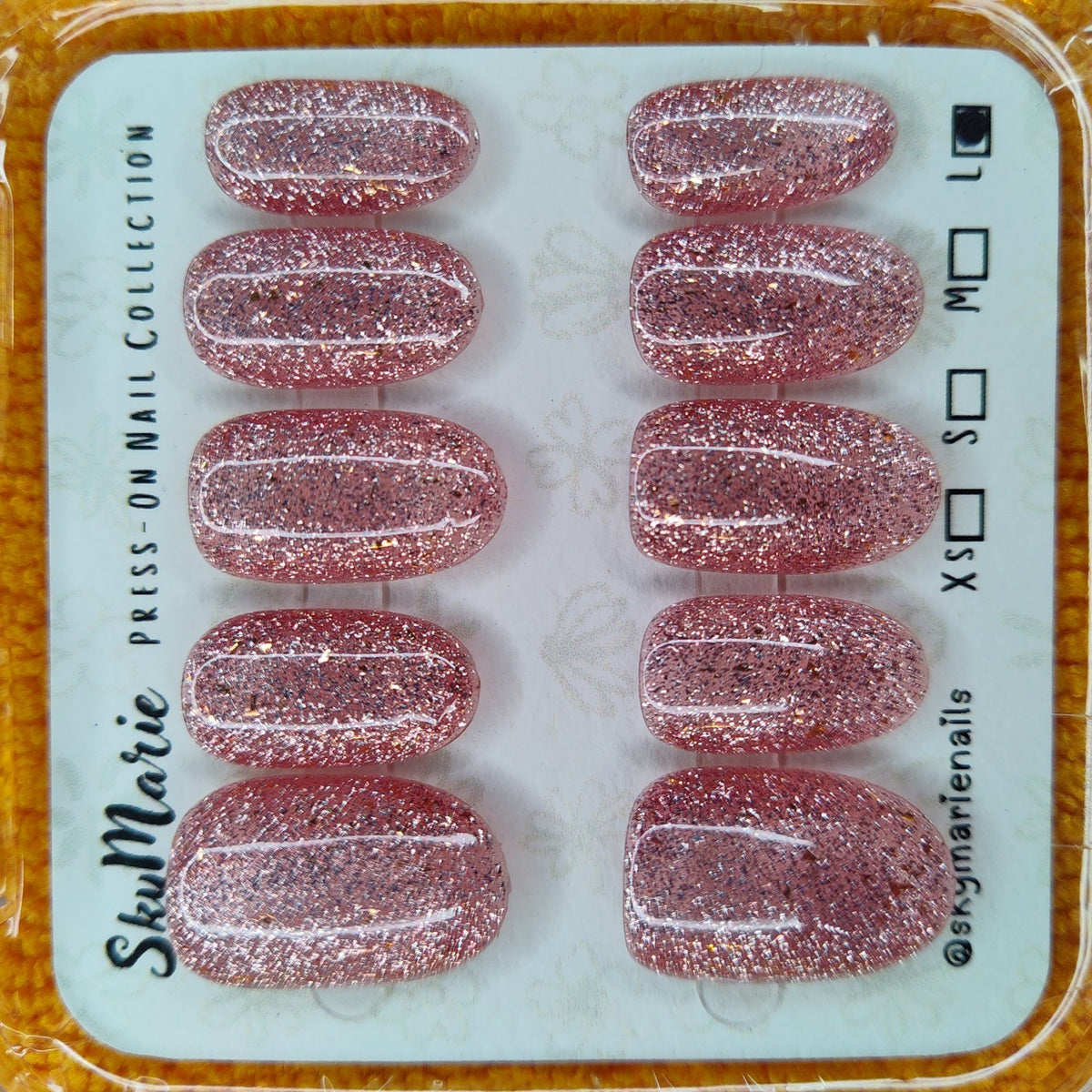 SkyMarie Handmade Large Rose Gold Glitter Press-On Nails | Shimmer Oval Almond