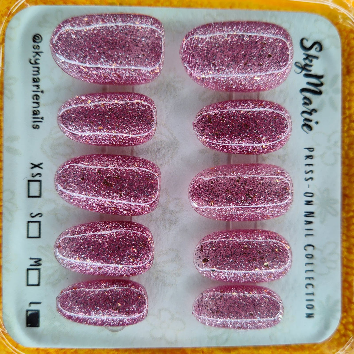 SkyMarie Handmade Large Mauve Pink Glitter Oval Press-On Nails | Holo Flakes