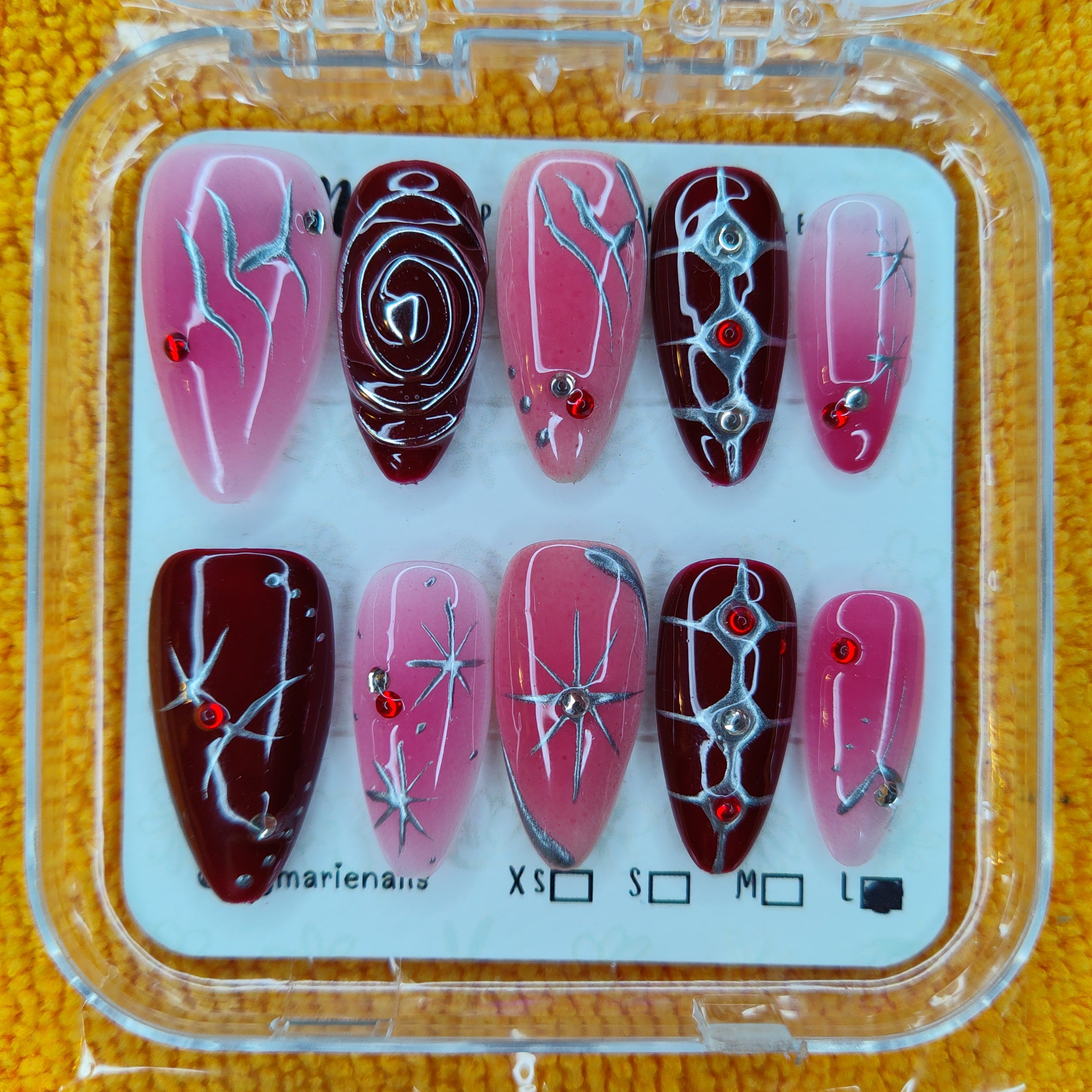 Y2K Cyberpunk Red & Pink Press-On Nails Size L